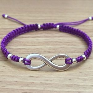 Silver Infinity Purple Braided Shamballa Bracelet